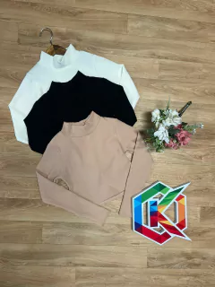 Cropped canelado manga longa