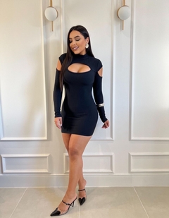 Vestido Feminino Manga Longa Abertura No Ombro - comprar online