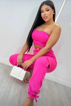 Conjunto Feminino Cropped Faixa E Calça Com Elástico Na Barra