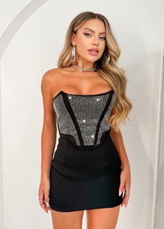 Cropped Corselet Strass Brilho Moda Balada
