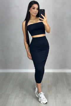 Conjunto Cropped E Saia Mídi Drapeada - comprar online