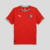 Camisa vermelha da Seleção Portuguesa de futebol, modelo 2025/26, para torcedores masculinos, com detalhes em verde e logotipo da Puma.