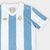 Camisa feminina da Argentina 2025/26, com listras azuis e brancas e logos da Adidas e AFA.