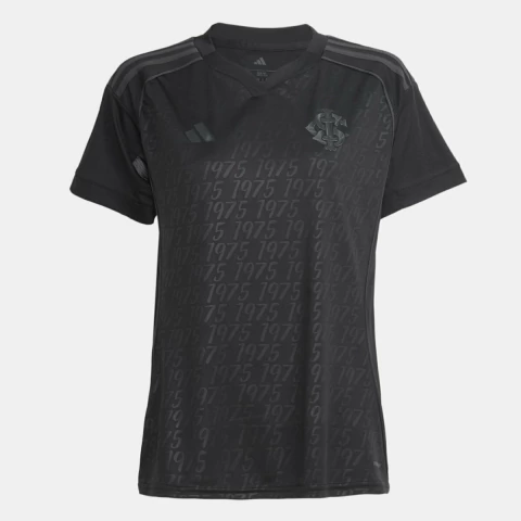 Camisa feminina preta do Internacional III 2025/26 com estampa repetida do ano 1975