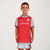 Conjunto infantil de futebol na cor vermelha, com camisa e short, modelo 2024/25.