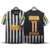 Camisa retrô do Santos FC, listrada em preto e branco, com o nome Neymar Jr e o número 11 nas costas.