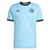 Camisa masculina da seleção da Alemanha 125 anos 2025 da Adidas, na cor azul, com detalhes em preto.