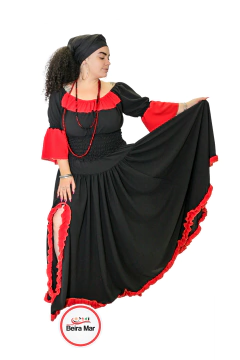 CONJUNTO POMBA GIRA EM CREPE RODA 12M VERM E PRETO