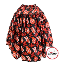 SAIA EM CETIM ESTAMPADO ROSAS PRETO E VERMELHO 4M DE RODA