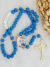 Terço Cordão - Azul Turquesa/Dourado