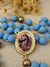 Terço Corrente com Foto - Azul Jeans/Dourado - comprar online