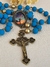 Terço Corrente com Foto - Azul Turquesa/Ouro Envelhecido