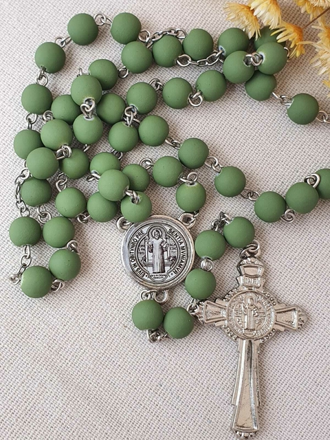 Terço Corrente - Verde Militar/Prata