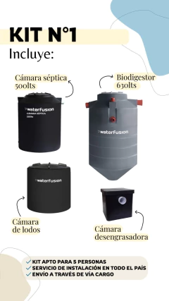 KIT N° 1: BIODIGESTOR 630 LITROS, CÁMARA SÉPTICA 500 LITROS, CÁMARA DE LODOS, CÁMARA DESENGRASADORA.