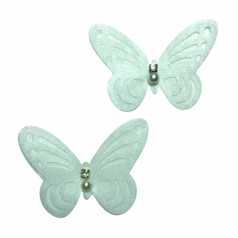 APLIQUE BORBOLETA VOAL BRANCA COM PÉROLA E STRASS - 2 UNIDADES