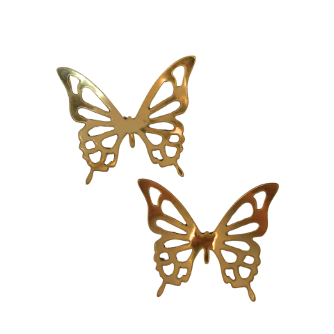 APLIQUE BORBOLETA VAZADA EM LONITA ESPELHADA DOURADA - 2 UNIDADES