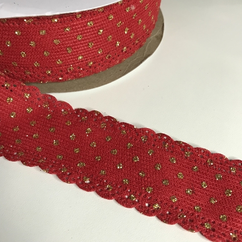 FITA VELUDO COTELE VERMELHO COM DETALHE EM DOURADO E BORDA BABADINHO - METRO