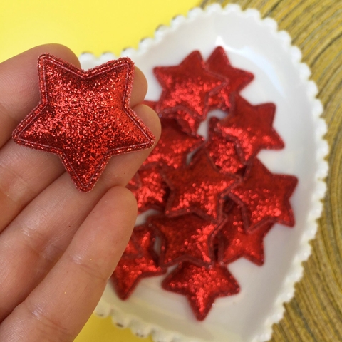 APLIQUE ESTRELA GLITTER VERMELHA - 1 UNIDADE