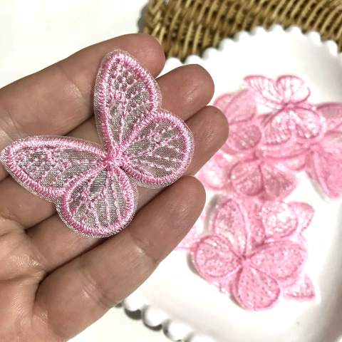 BORBOLETA BORDADA ROSA- 2 UNIDADES