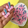 APLIQUE ORELHA DE COELHINHO ROSA COM LAÇO EMBORRACHADO - 2 UNIDADES