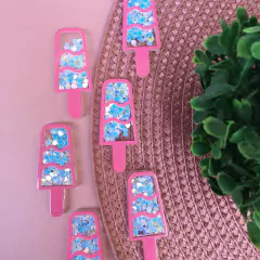 APLIQUE PICOLÉ ROSA COM CONFETE DE CORÇÃO EM ACRÍLICO - 1 UNIDADE - comprar online