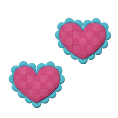 APLIQUE CORAÇÃO COM BABADO ROSA E AZUL EMBORRACHADO - 2 UNIDADES