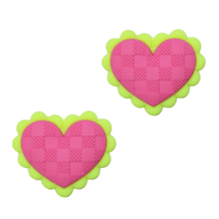 APLIQUE CORAÇÃO COM BABADO ROSA E VERDE EMBORRACHADO - 2 UNIDADES