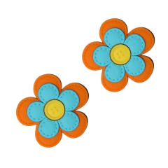 APLIQUE FLOR DUPLA PESPONTADA AZUL E LARANJA EMBORRACHADO - 2 UNIDADES