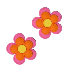 APLIQUE FLOR DUPLA PESPONTADA LARANJA E ROSA EMBORRACHADO - 2 UNIDADES