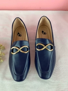 Mocassim Quadrado Azul Mariho Com Enfeite Infinito