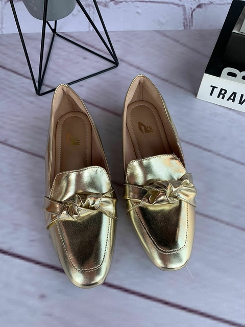 Mocassim Quadrado Dourada com Nó - comprar online