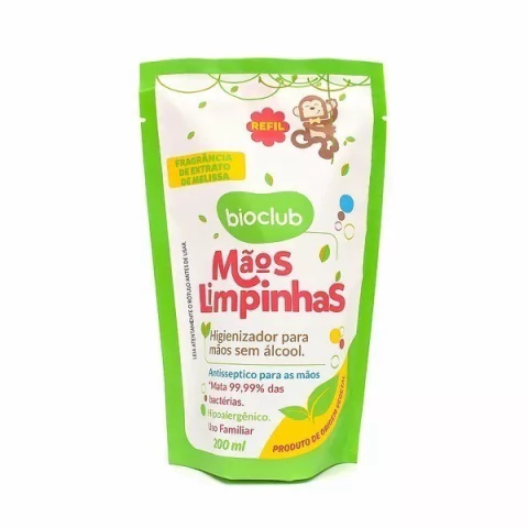 SACHÊ REFIL HIGIENIZADOR MÃOS LIMPINHAS 200ML BIOCLUB