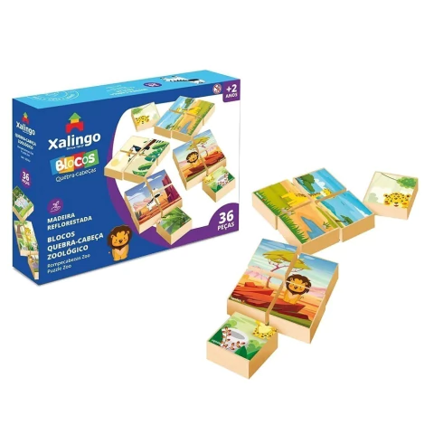 BLOCOS QUEBRA-CABEÇA ZOOLÓGICO 36 PEÇAS XALINGO BRINQUEDO EDUCATIVO