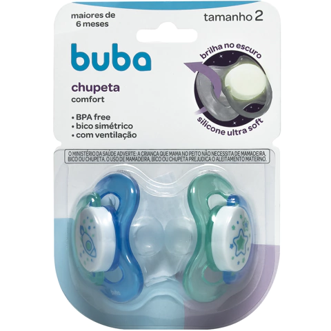 KIT 2 CHUPETAS BUBA COMFORT TAM.2 NOTURNA FOGUETE