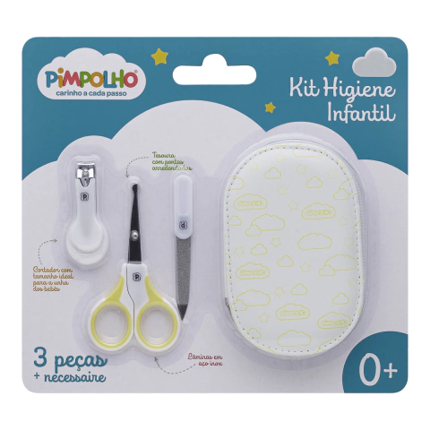 KIT HIGIENE 3 PEÇAS COM NECESSAIRE PIMPOLHO AMARELO