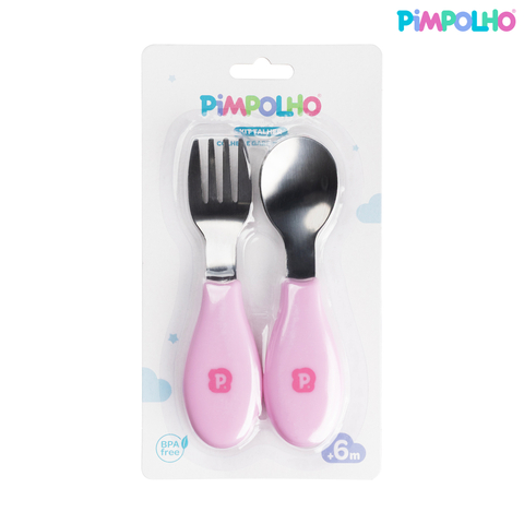 KIT TALHER COLHER E GARFO INOX FEM PIMPOLHO ROSA