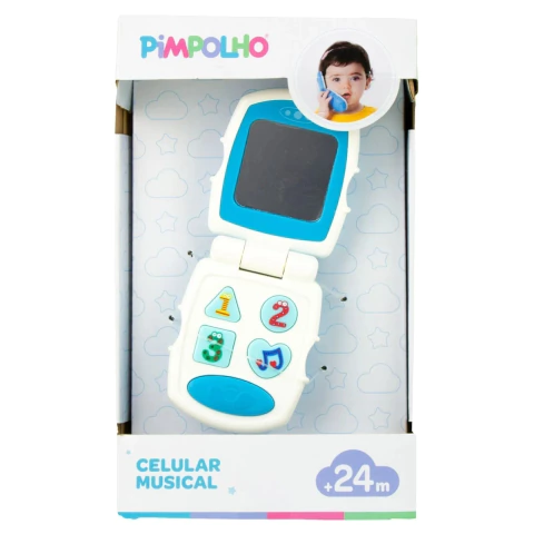 CELULAR MUSICAL PARA BEBÊ PIMPOLHO AZUL/BRANCO