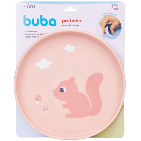 PRATO DE SILICONE COM VENTOSA CLOUDY ROSA BUBA