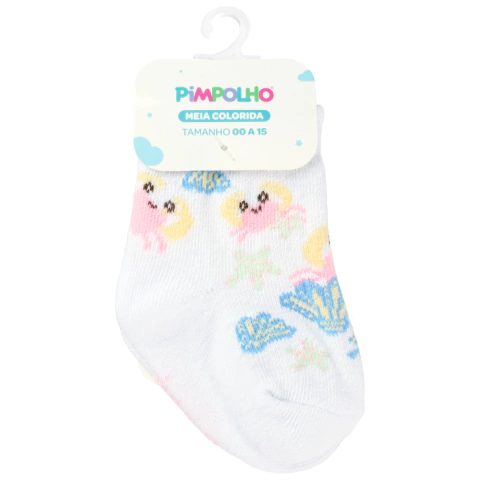 MEIA 0-15 COLORIDA CANO ALTO PIMPOLHO BRANCO/CARANGUEJO