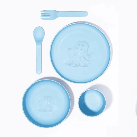 KIT ALIMENTACAO 5 PEÇAS INFANTIL SUSTENTAVEL COM LEO DINOSSAURO