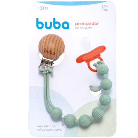 PRENDEDOR DE CHUPETA EM SILICONE BUBA VERDE