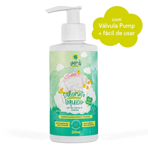 Sabonete Liquido e Shampoo Infantil Verdi 100% Natural Espuma de Vapor com Óleo Essencial de Menta