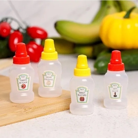 KIT 4 MINI FRASCO DE MOLHO E TEMPERO LANCHEIRA SALADA