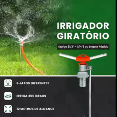 Irrigador Giratório (3/4Pol) com 2 Hastes e 6 Jatos GARDEN - Cultiv.me