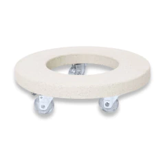 Suporte redondo para vaso com rodízios em acabamento branco mármore