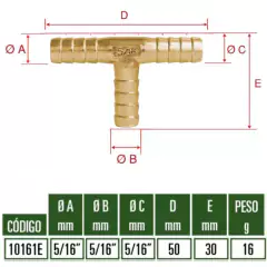 Emenda em Tê de Metal p/Mangueira (5/16X5/16X5/16pol) GARDEN - comprar online