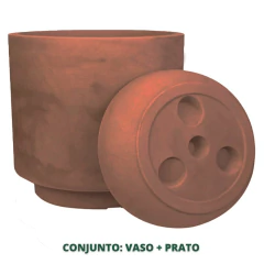 Vaso Match 35 com Prato (16L) Cor Aço Corten JAPI - Cultiv.me