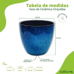 Vaso Cerâmica Esmaltado Orquídea (15) Azul Preto BURGUINA - comprar online