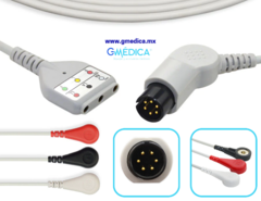 CABLE ECG DE 3 LATIGUILLOS DE BOTON, CONEXIÓN DIRECTA COMPATIBLE CON AAMI