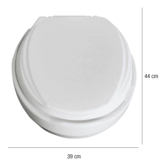 Assento sanitário elevado almofadado da marca Mebuki, com altura de 13,5 cm, ideal para conforto e segurança.

